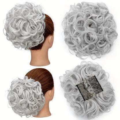Chignon Elegante con Rosa e Pettine Floreale - Extension Ricci Sintetiche per Acconciature, Scrunchie Messy Updo in Ombre Nero/Marrone Balayage, Accessori per Capelli con Clip Facili da Applicare, Ideali per Matrimoni, Feste & Occasioni Speciali