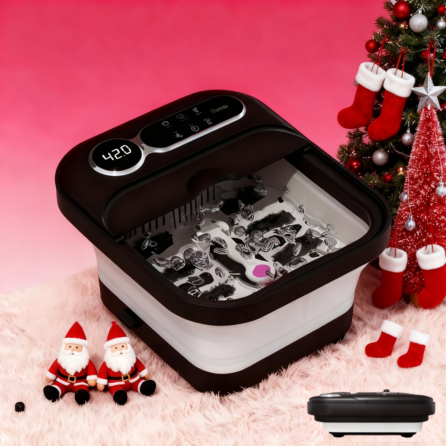Pediluvio pieghevole automatico riscaldato, con riscaldatore e regolatore di temperatura, con sei rulli massaggianti, kit pedicure per piedi, funzione effetto schiuma, la scelta regalo ideale per famiglia e amici durante le vacanze
