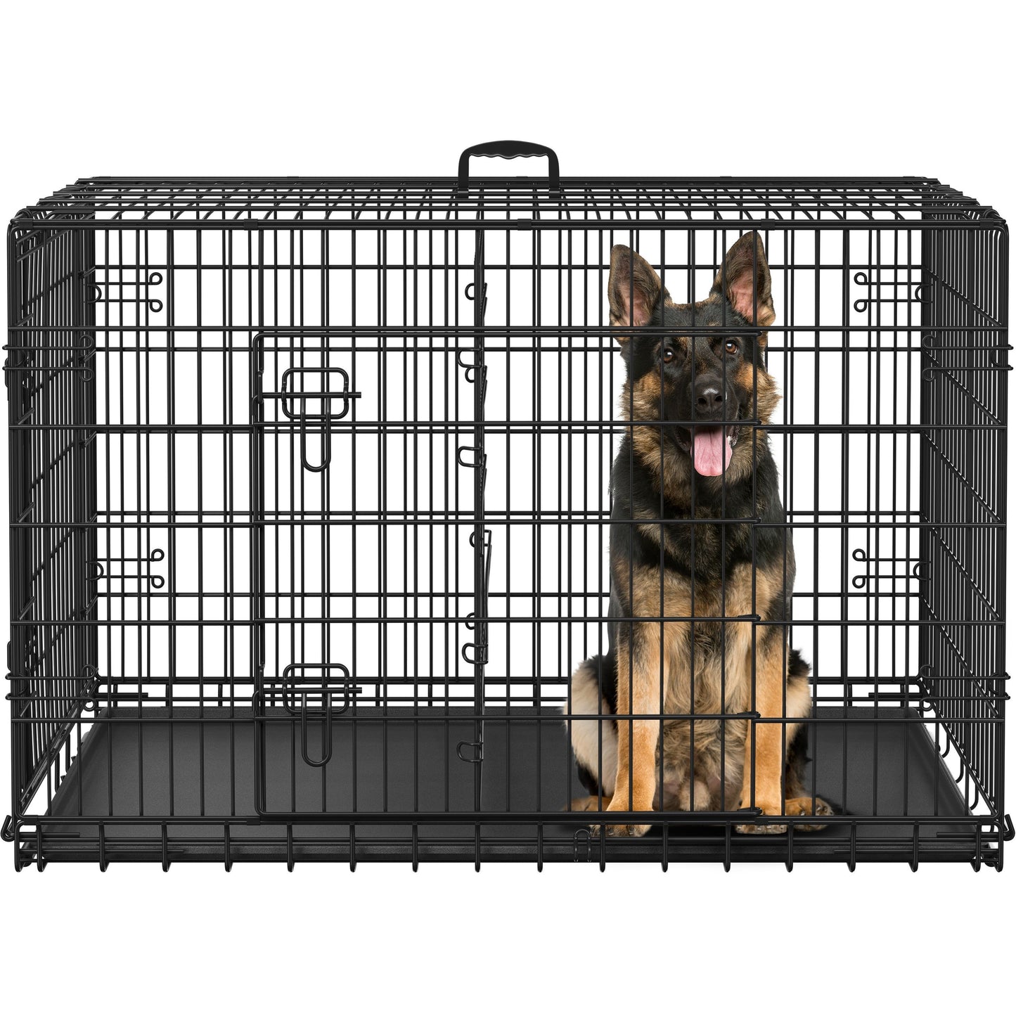 Costoffs Gabbia per Cani con Divisorio Kennel Metallica Pieghevole per Cani e Gatti Con 2 Porte e Vassoio Rimovibile Cuccia Cane da Esterno e da Interno Nero