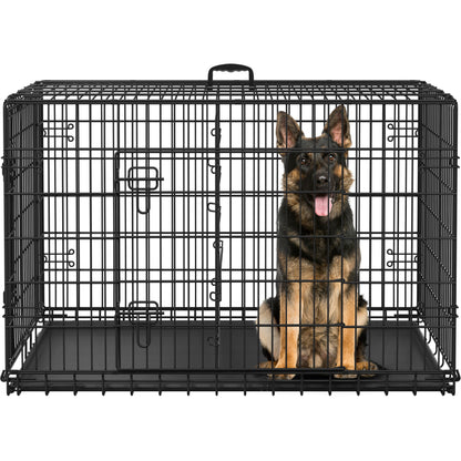 Costoffs Gabbia per Cani con Divisorio Kennel Metallica Pieghevole per Cani e Gatti Con 2 Porte e Vassoio Rimovibile Cuccia Cane da Esterno e da Interno Nero