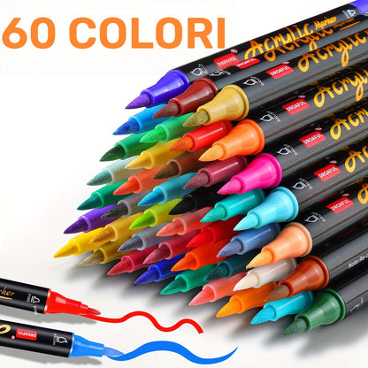 Pennarelli a vernice acrilica da 72, 60, 36, 48 colori, pennarelli a doppia punta con base a acqua per pittura su roccia, tessuto, metallo, vetro, legno, tela, ceramica, plastica, uova, zucche, pennarelli permanenti per arti e mestieri professionali, rega