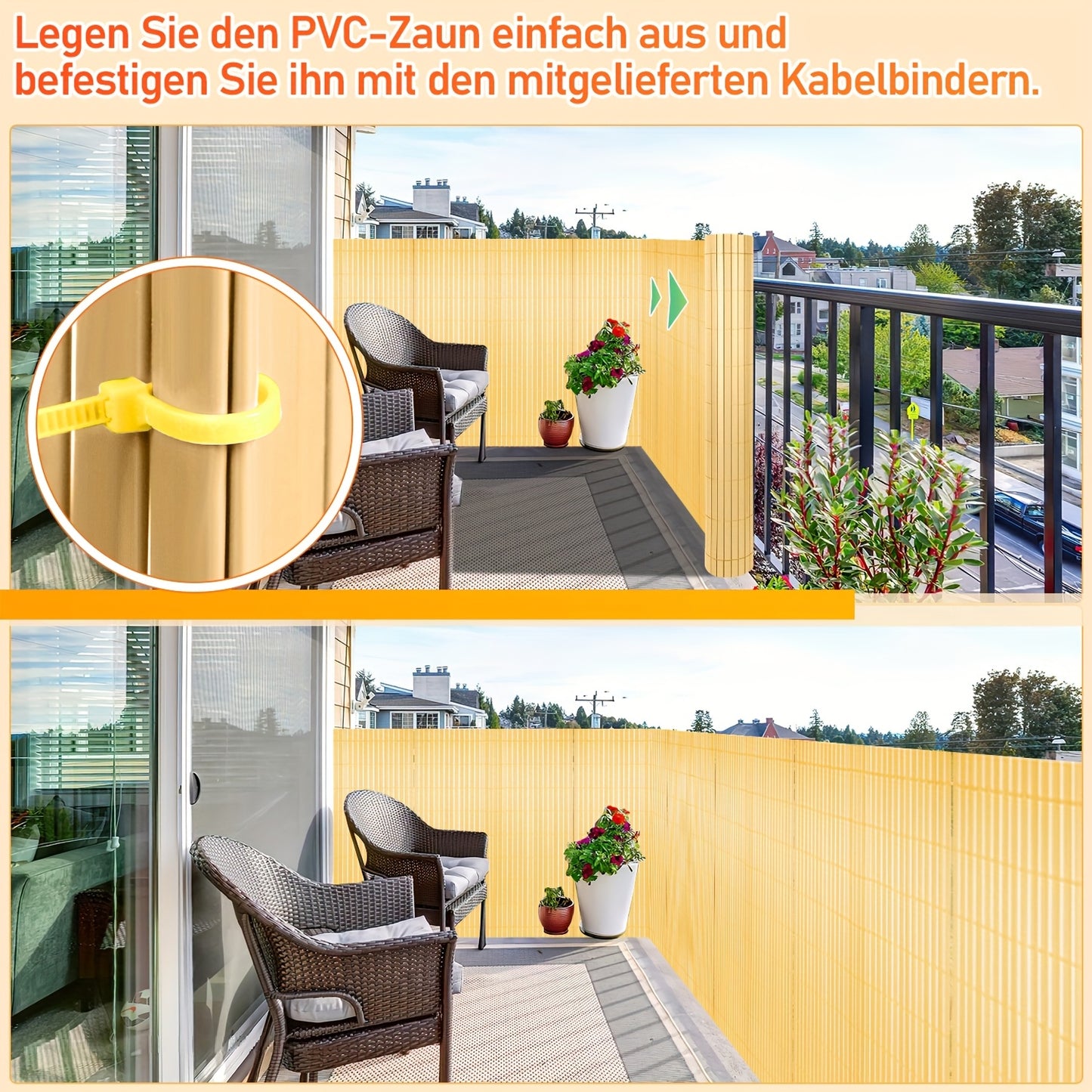 Recinzione Schermo Privacy in PVC Durevole - Protezione da Vento e Sole, Rinforzata con Legacci, Disponibile in Grigio/Verde/Marrone/Bambù - Misure Multiple per Giardino e Balcone