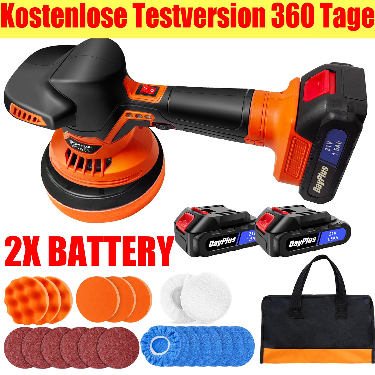 Kit lucidatrice e polishere per auto senza fili, 6 velocità variabili, 2 batterie, polishere senza fili per detailing, lucidatura, ceratura e rimozione graffi auto