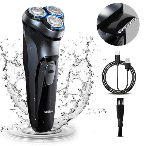 Rasoio Elettrico da Uomo, SEJOY Rasoio Elettrico per Uomo Viso, Rasoio Ricaricabile Wet & Dry con Rifinitore Pop Up, Ricarica Rapida in 1 Ora, Testina Flottante 3D, Indicatore di Alimentazione LCD