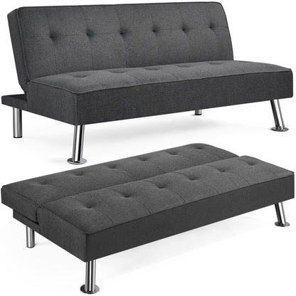 Costoffs Divano Letto a 3 Posti Divano Letto in Tessuto Imbottito con Gambe in Metallo Cromato 105° - 180° per Soggiorno Studio Ufficio Camera degli Ospiti Carico Massimo 350 kg