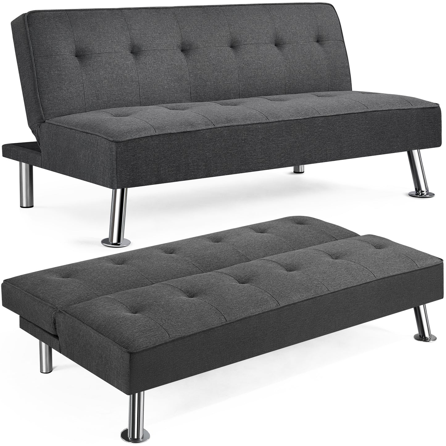 Costoffs Divano Letto a 3 Posti Divano Letto in Tessuto Imbottito con Gambe in Metallo Cromato 105° - 180° per Soggiorno Studio Ufficio Camera degli Ospiti Carico Massimo 350 kg