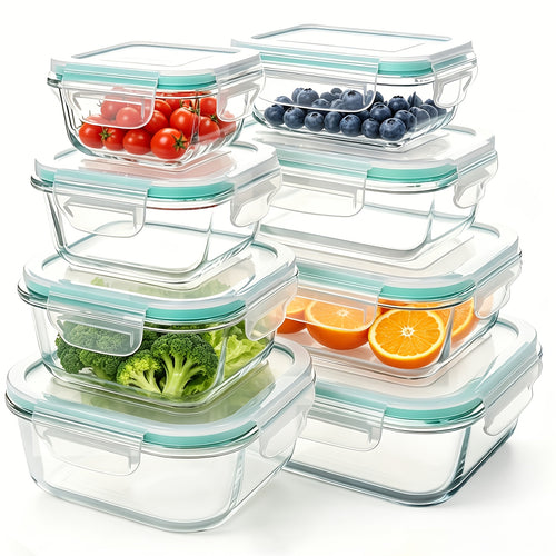 Set da 16 pezzi di contenitori ermetici in vetro per alimenti, portapranzo, forni a microonde, forni - Perfetti per insalate, frutta, verdura e panini, portapranzo | Conservazione ermetica | Vetro resistente, contenitori per alimenti (8 coperchi + 8 conte