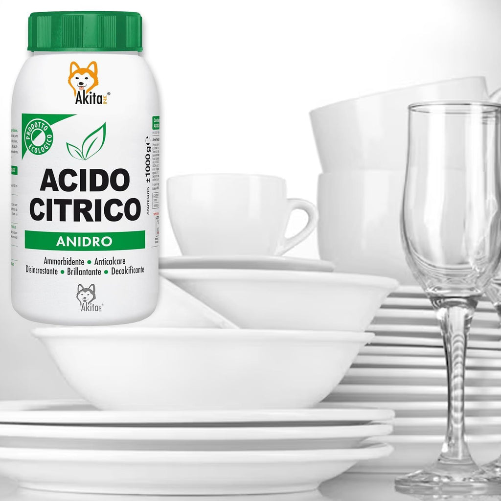 Akitaink Acido Citrico in Polvere, Multiuso per Pulizia e Igiene della Casa: Ammorbidente, Anticalcare, Brillantante, Disincrostante, Decalcificante - 2 kg