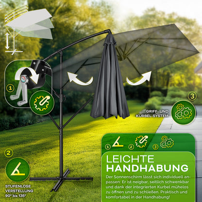 Tillvex® Parasole Rettangolare in Alluminio Ø 330 Cm + Copertura con Manovella | Schermo Angolare a Luce Rossa con Supporto & Parabrezza | Grande Parasole da Giardino in Alluminio Protezione UV | Schermo con Manovella Impermeabile Girevole a 360° per Terr