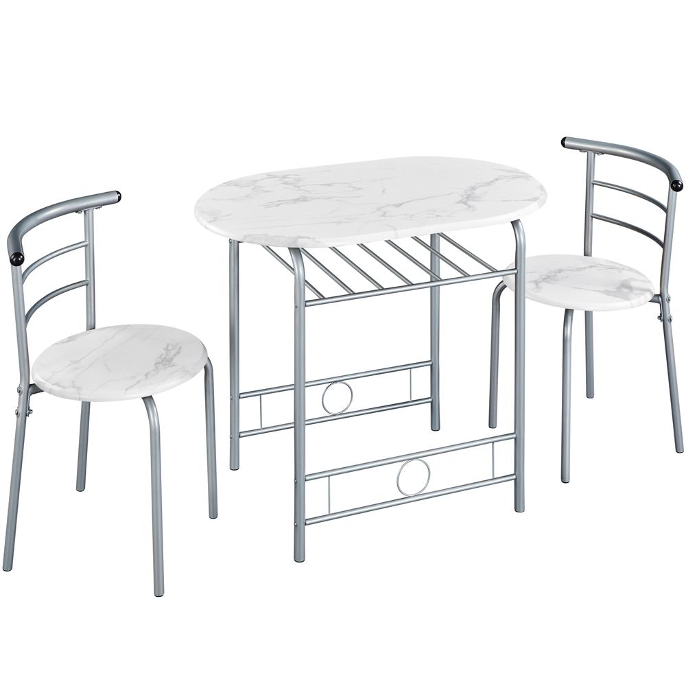 Costoffs Set Tavolo e 2 Sedie da Bar e Sala da Pranzo in Legno e Metallo per Cucina Balcone Piccoli Spazi Sedia Portata 136 kg
