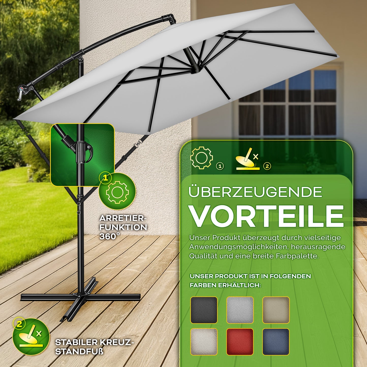 Tillvex® Parasole Rettangolare in Alluminio Ø 330 Cm + Copertura con Manovella | Schermo Angolare a Luce Rossa con Supporto & Parabrezza | Grande Parasole da Giardino in Alluminio Protezione UV | Schermo con Manovella Impermeabile Girevole a 360° per Terr