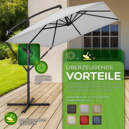 Tillvex® Parasole Rettangolare in Alluminio Ø 330 Cm + Copertura con Manovella | Schermo Angolare a Luce Rossa con Supporto & Parabrezza | Grande Parasole da Giardino in Alluminio Protezione UV | Schermo con Manovella Impermeabile Girevole a 360° per Terr