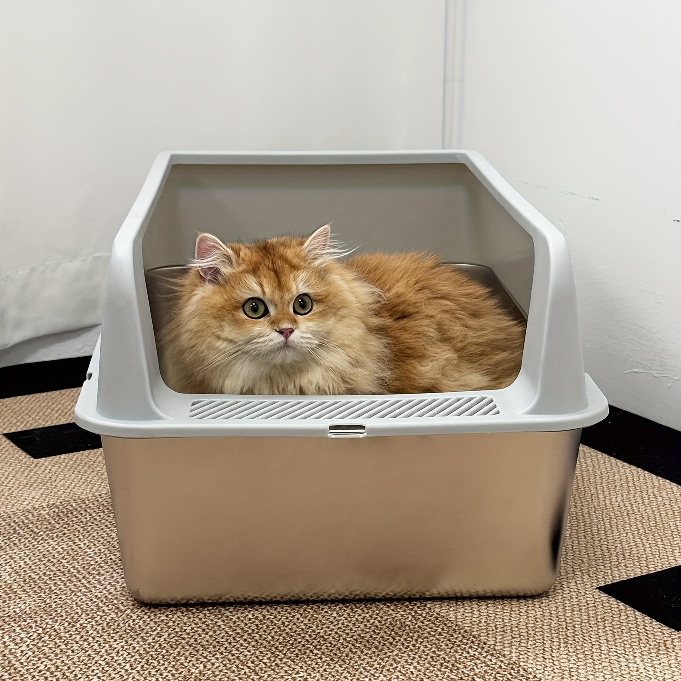 Lettiera per gatti extra large in acciaio inossidabile con coperchio - Misura XL, sponde alte, a prova di perdite, design facile da pulire, include paletta - Adatta per più gatti e razze di grandi dimensioni