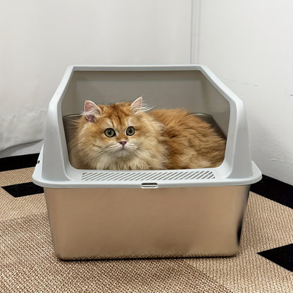 Lettiera per gatti extra large in acciaio inossidabile con coperchio - Misura XL, sponde alte, a prova di perdite, design facile da pulire, include paletta - Adatta per più gatti e razze di grandi dimensioni