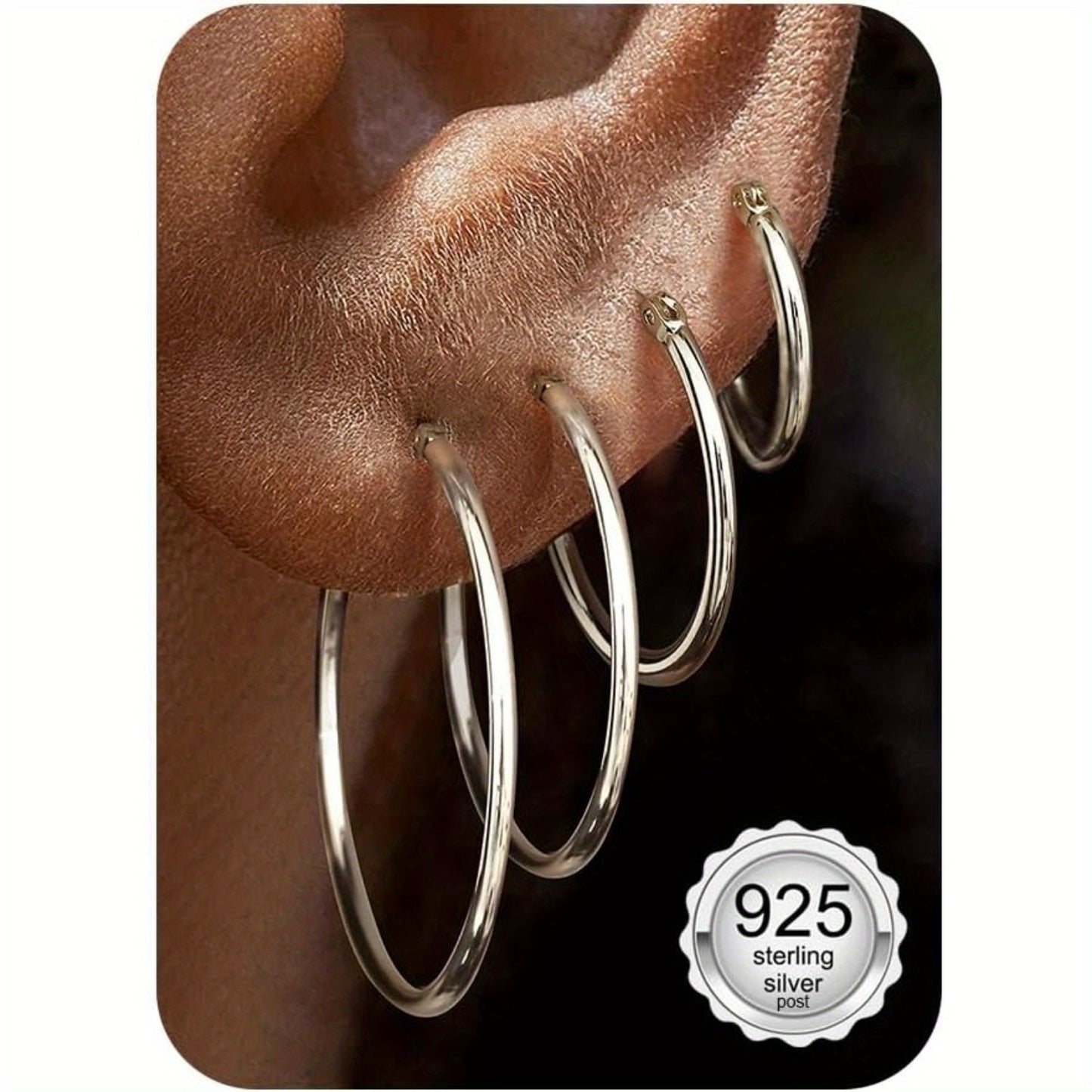 4 Paia di Orecchini a Cerchio in Argento 925 per Donne - Set di Orecchini a Cerchio Piccoli Placcati Oro 14K, Leggeri e Ipoallergenici per Orecchie Sensibili - Orecchini a Cerchio Medi e Grandi per Regalo Donna