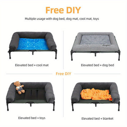 Letto per Cani da Campeggio Rialzato L/XL/2XL - Lettino Esterno di Alta Qualità con Tappetino Traspirante e Morbidi Tappeti in Peluche, Struttura Robusta per Cani Grandi, Poliestere Resistente ad Tutte le Condizioni Atmosferiche, Montaggio Facile e Design