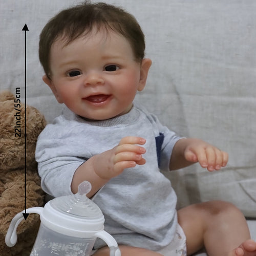 Bambola Reborn 22 Pollici 55 CM Realistica Riciclata, Simpatico Bambo Sorridente, Materiale Vinilico Artigianale, Set Regalo di Alta Gamma Dipinto, Adatto a Bambini di 3 Anni+
