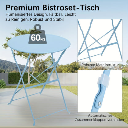 Set Bistro 3 pezzi, include tavolo pieghevole e due sedie da giardino, ideale per balconi compatti, set di mobili da esterno, sedute portatili per giardini e balconi