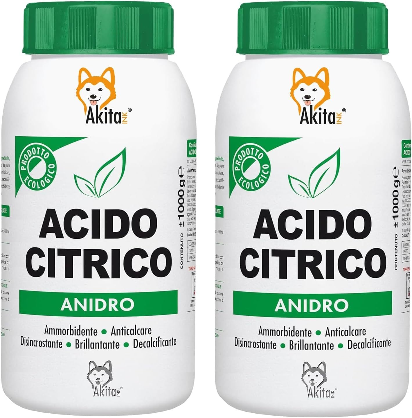 Akitaink Acido Citrico in Polvere, Multiuso per Pulizia e Igiene della Casa: Ammorbidente, Anticalcare, Brillantante, Disincrostante, Decalcificante - 2 kg