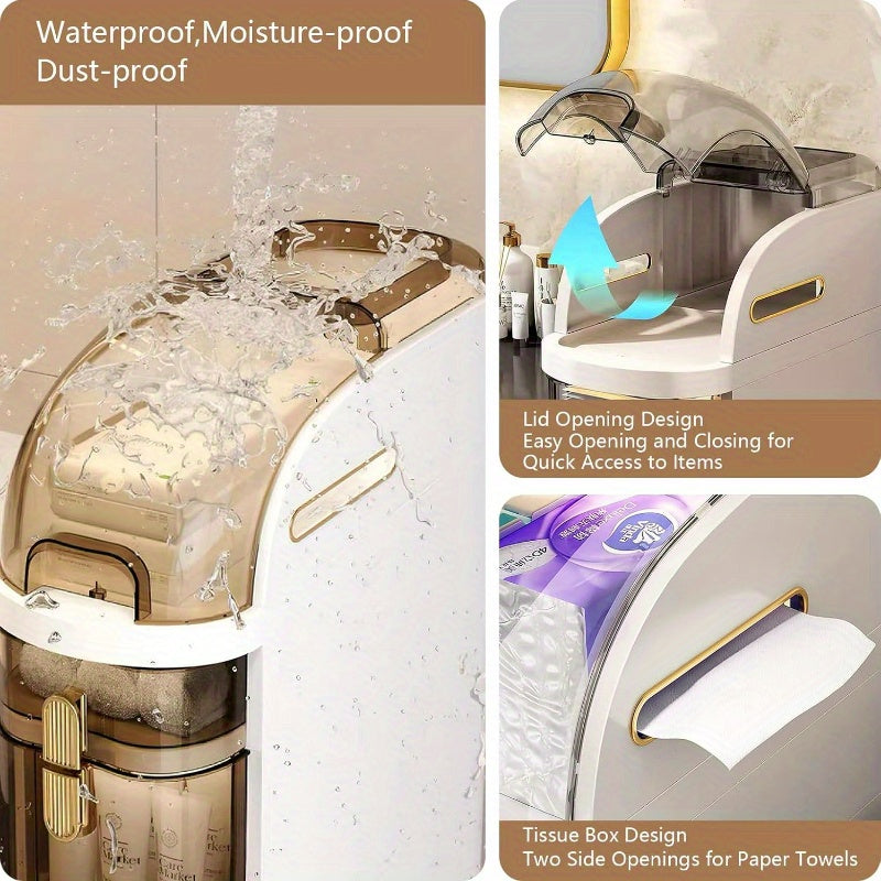 Mobiletto da bagno sottile a 4 ripiani, organizer da pavimento per bagno sottile da 7.1″ con cassetti e portasciugamani, armadietto mobile impermeabile in plastica con ruote per piccola cucina, lavanderia, soggiorno, unità di cassetti portaoggetti