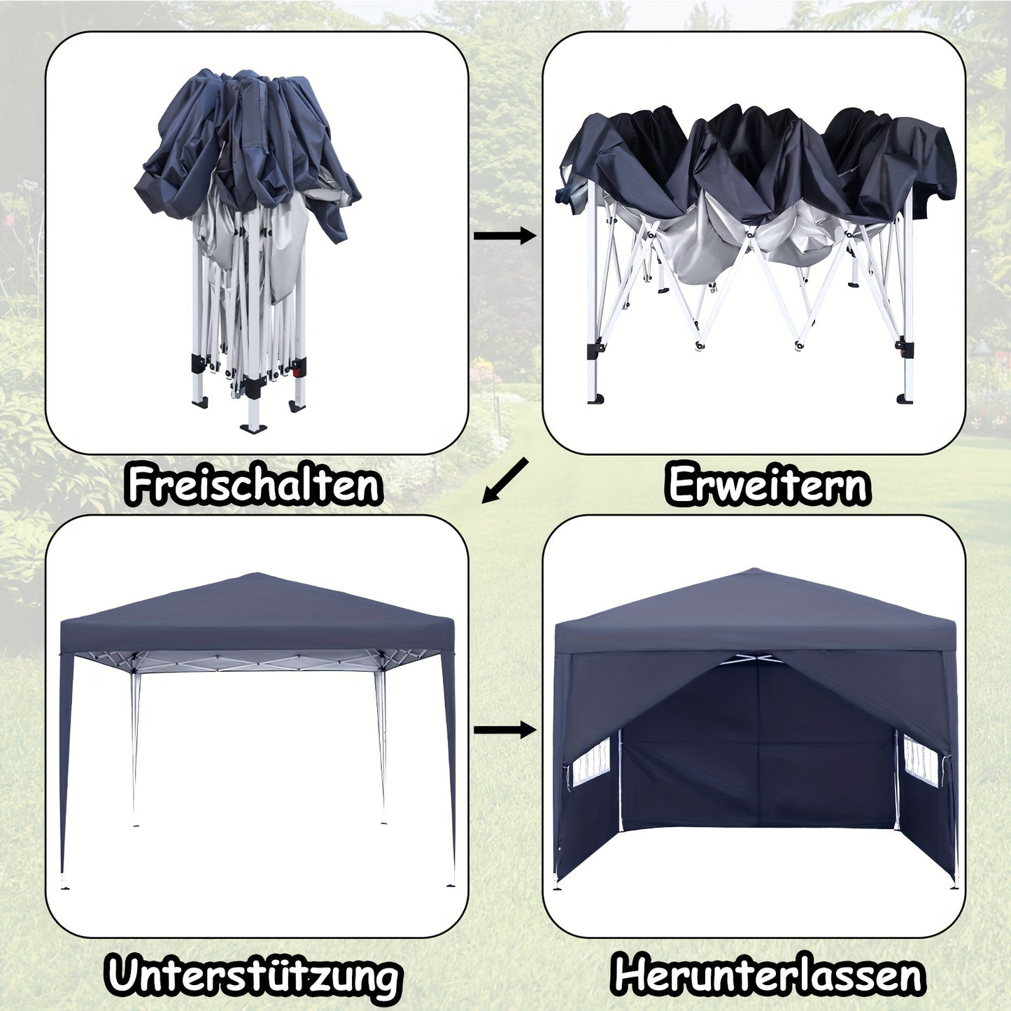 Tenda da Esterno Pieghevole Portatile 3x3m con Protezione UV - Rifugio Istantaneo Ideale per Giardino, Piscina, Mercati ed Eventi - Compatto con Borsa Trasporto e Quattro Pareti Laterali