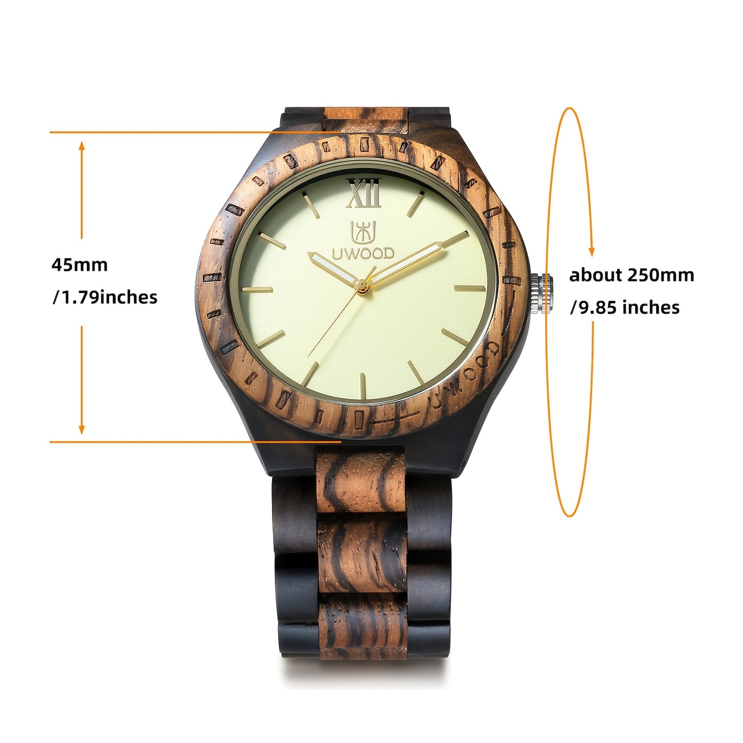 Leeev Orologio da Polso da Uomo Leggero e Distinto in Legno, Collezione Uwood Realizzato a Mano in Sandalo, Analogico al Quarzo, Vintage con Numeri Romani, in Legno Naturale