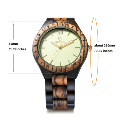 Leeev Orologio da Polso da Uomo Leggero e Distinto in Legno, Collezione Uwood Realizzato a Mano in Sandalo, Analogico al Quarzo, Vintage con Numeri Romani, in Legno Naturale