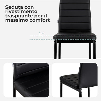 Baroni Home Set di 4 Sedie da Pranzo con Schienale Alto e Seduta Ergonomica con Cuciture Decorative, Sedie Eleganti Imbottite in Ecopelle o velluto con Struttura in Acciaio, 40X48X96 cm