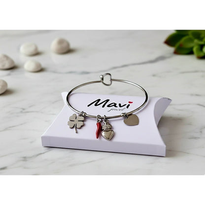 Bracciale donna rigido con corno Portafortuna