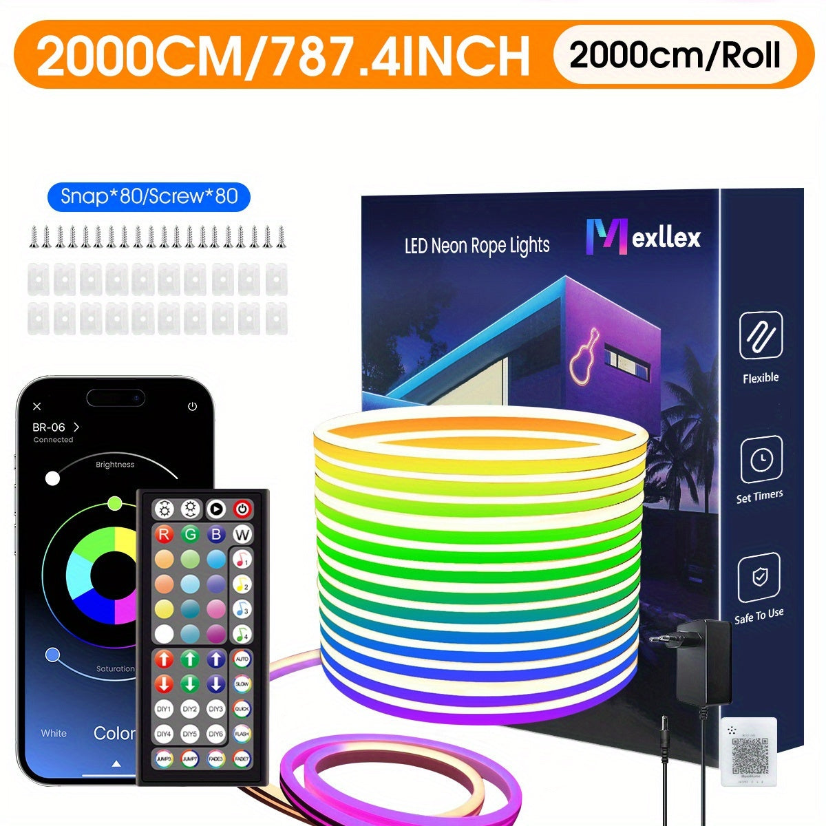 30m/20m/15m/10m/5m Striscia LED RGB Neon con Sincronizzazione Musicale, Striscia Luminosa Flessibile 24V con App e Telecomando, Striscia Luminosa Esterna IP"67", Ideale per Camera da Letto, Stanza e Decorazioni Esterne