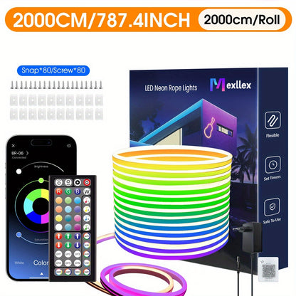 30m/20m/15m/10m/5m Striscia LED RGB Neon con Sincronizzazione Musicale, Striscia Luminosa Flessibile 24V con App e Telecomando, Striscia Luminosa Esterna IP"67", Ideale per Camera da Letto, Stanza e Decorazioni Esterne