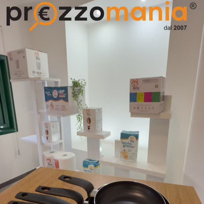 AKITAInk Set 4 Padelle Antiaderenti 16-20-24-28cm | Alluminio Leggero, Rivestimento PFOA Free, Fondo Antiaderente, Manici Soft Touch Made in Italy