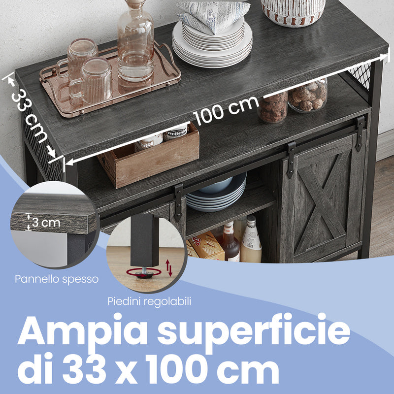 Armadio contenitore, credenza, mobile da cucina con due ante scorrevoli, dimensioni 33 x 100 x 80 cm, ripiani regolabili, stile rustico, adatto per cucine.