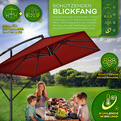 Tillvex® Parasole Rettangolare in Alluminio Ø 330 Cm + Copertura con Manovella | Schermo Angolare a Luce Rossa con Supporto & Parabrezza | Grande Parasole da Giardino in Alluminio Protezione UV | Schermo con Manovella Impermeabile Girevole a 360° per Terr