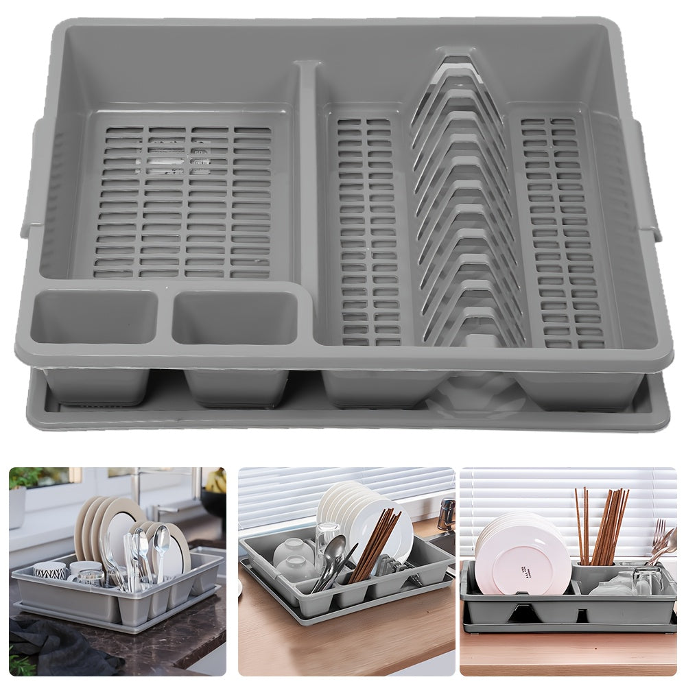 1 pz Cestello scolapiatti da cucina, scolapiatti, scolapiatti per lavello, grigio, con supporto inferiore per lavello, base vaschetta antigoccia, drenaggio rapido, robusto e durevole, adatto per scolare piatti, bacchette e cucchiai