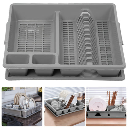 1 pz Cestello scolapiatti da cucina, scolapiatti, scolapiatti per lavello, grigio, con supporto inferiore per lavello, base vaschetta antigoccia, drenaggio rapido, robusto e durevole, adatto per scolare piatti, bacchette e cucchiai