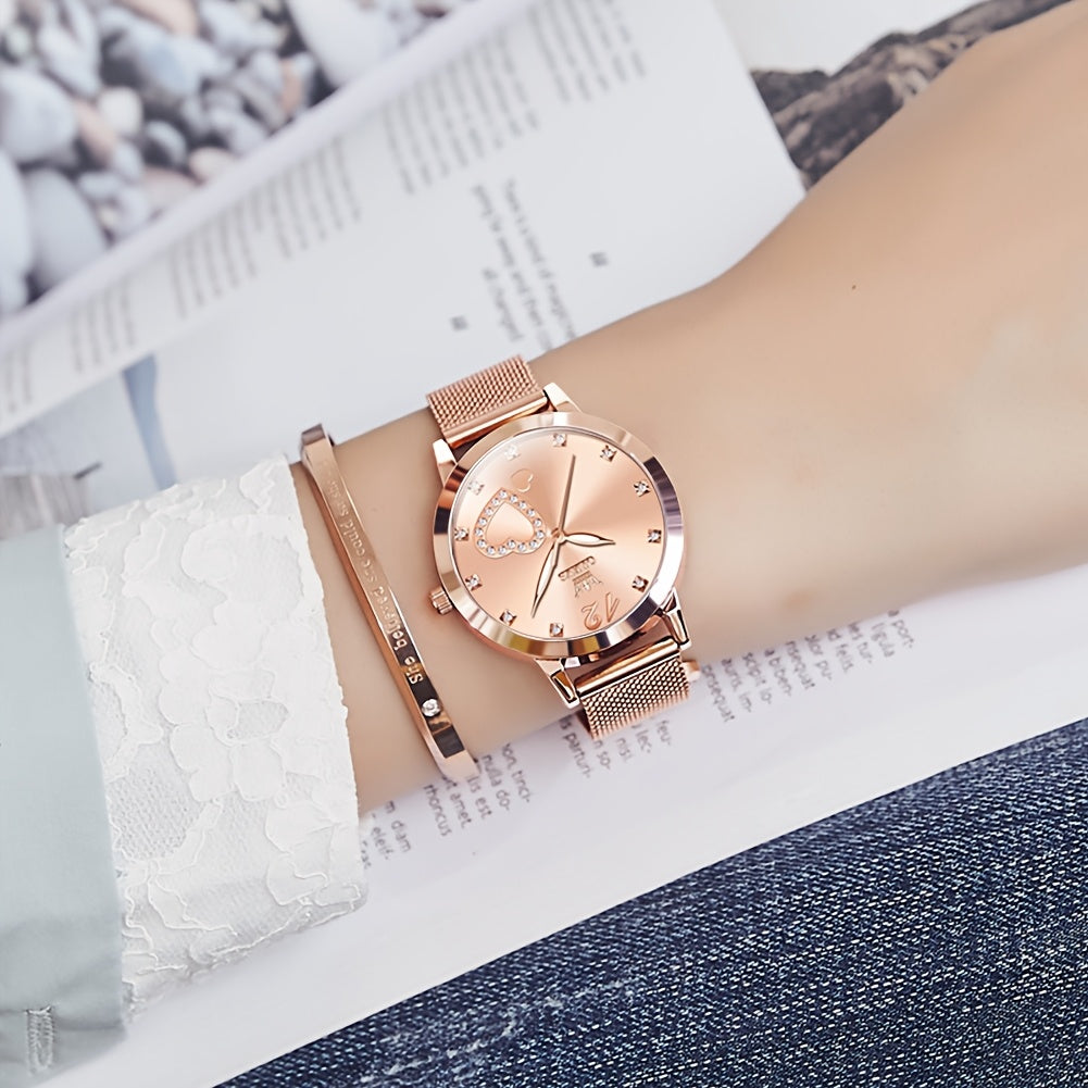 OLEVS Orologio da Donna Moda Oro Rosa Strass Orologio da Donna per Donne Cinturino a Rete Lusso Abito Cuori Damigelle Quarzo Luminoso Data Orologi da Polso da Donna Quadrante Nero/Bianco/Rosso/Rosa