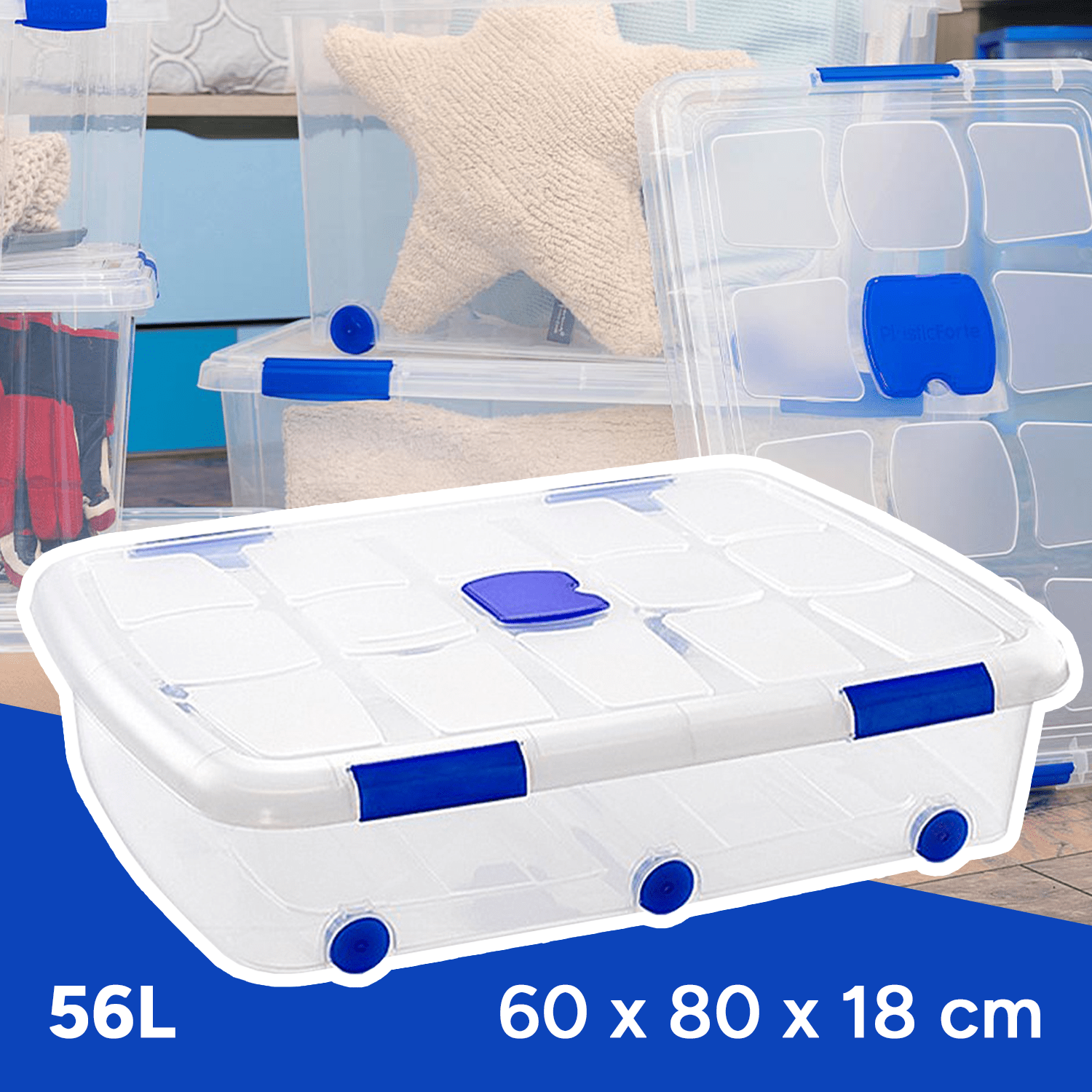 Scatola di Plastica per Organizzare Giocattoli, Libri, Documenti e Coperte - Chiusura Ermetica, Grande Capacità e Resistente - Dekohome