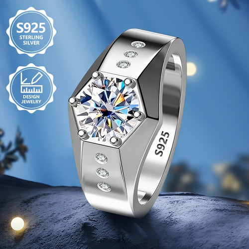 Anello da donna in argento sterling 925, peso totale del prodotto (3.80g), squisito e alla moda, set con moissanite, lussuoso, delicato, elegante, adatto per viaggi e uscite quotidiane. È l'accessorio di alta gamma perfetto per regali durante le feste.