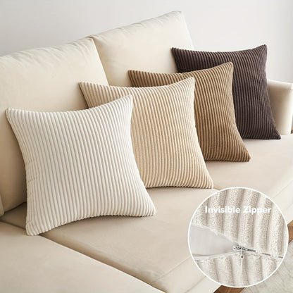 4 Coperture Cuscini Decorativi Morbide a Righe, Stile Bohémien in Velluto a Coste, Copricuscino Quadrato in Velluto a Coste, Copertura Cuscino Moderna e Confortevole per Divano, Soggiorno, da Letto, Arredamento Rustico, Cuscino Interno Non Incluso