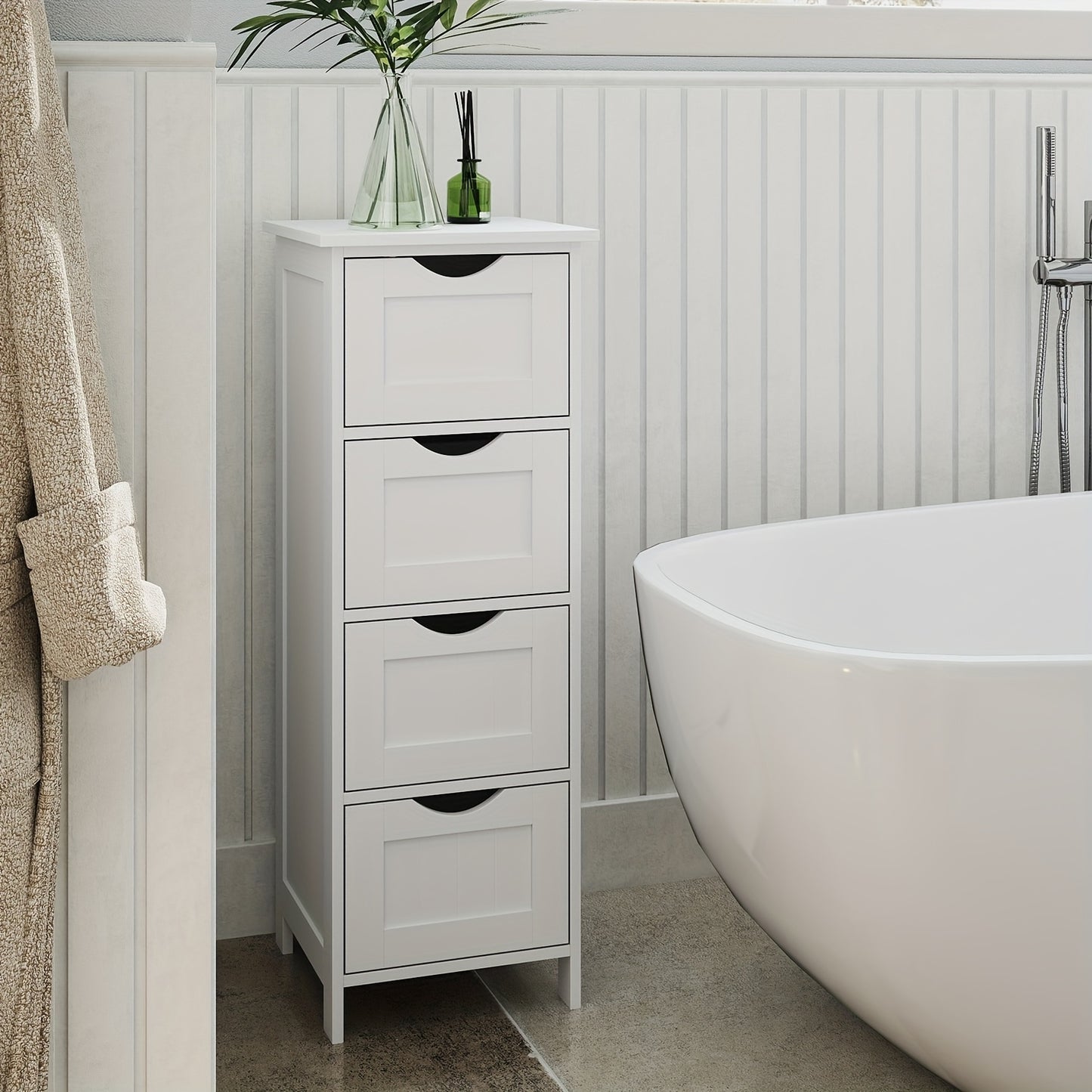 Armadio per il bagno moderno e indipendente con 4 cassetti, 30 x 30 x 82cm - Costruzione in legno duro, design contemporaneo, uso indipendente, ideale per l'organizzazione della casa e dell'ufficio, decorazione del bagno e accessori