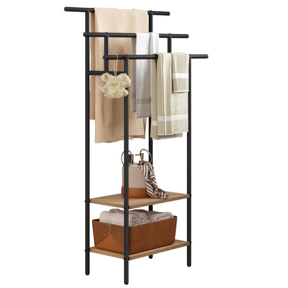 1pz mensola da bagno, portasciugamani verticale nero con 3 portasciugamani, barra per asciugamani con 2 ripiani, utilizzato per asciugamani e abbigliamento asciugamani, realizzato in materiale metallico e legno