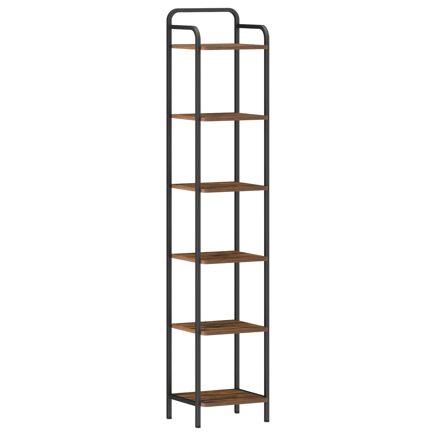 Libreria, Scaffale, Scaffale a Piedi, Libreria Stretta, Scaffale Angolare Industriale, Scaffale Sottile per Ufficio Domestico, Soggiorno, Camera da Letto, Cucina, 6 Ripiani Vintage Marrone-Nero
