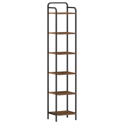 Libreria, Scaffale, Scaffale a Piedi, Libreria Stretta, Scaffale Angolare Industriale, Scaffale Sottile per Ufficio Domestico, Soggiorno, Camera da Letto, Cucina, 6 Ripiani Vintage Marrone-Nero