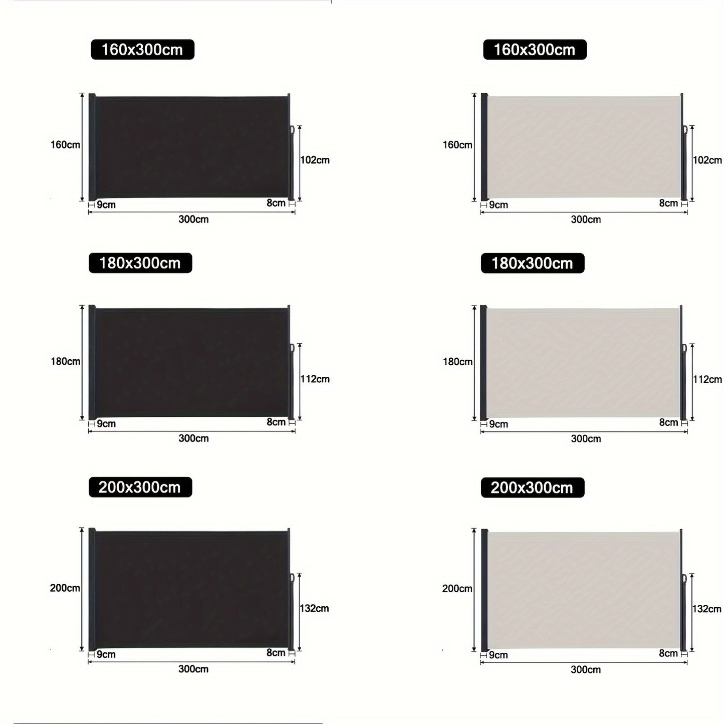 Tenda Laterale Parasole, 160X300Cm/180X300Cm/200X300Cm Protezione Solare, Schermo Privacy, Protezione Vento, per Balcone, Terrazza, Giardino, Grigio/Grigio Scuro