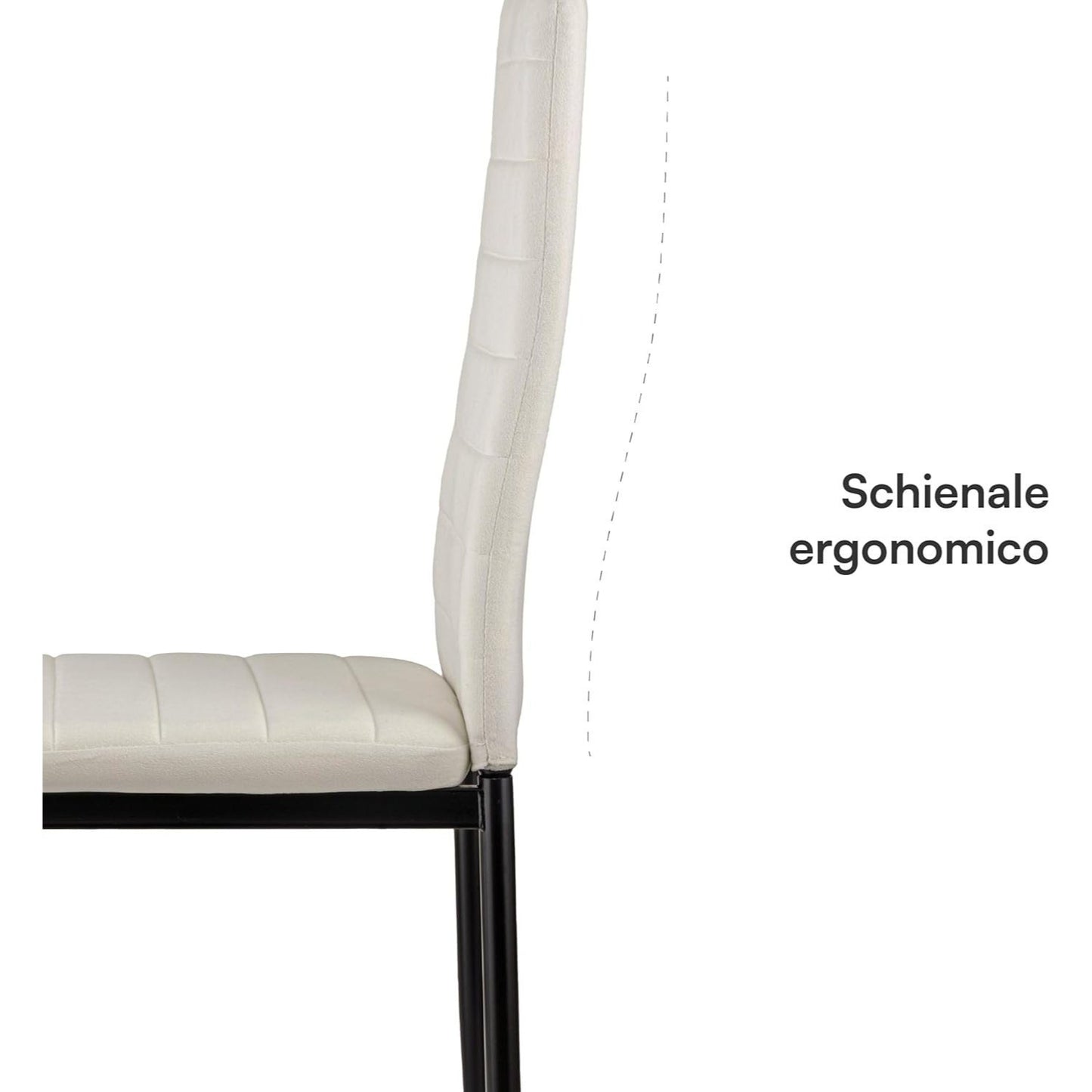 Baroni Home Set di 4 Sedie da Pranzo con Schienale Alto e Seduta Ergonomica con Cuciture Decorative, Sedie Eleganti Imbottite in Ecopelle o velluto con Struttura in Acciaio, 40X48X96 cm