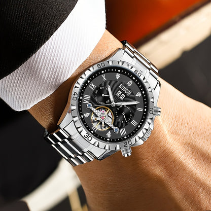 Orologio meccanico automatico di lusso da uomo con indicazione giorno e data, adatto per occasioni d'affari e casual, un regalo perfetto
