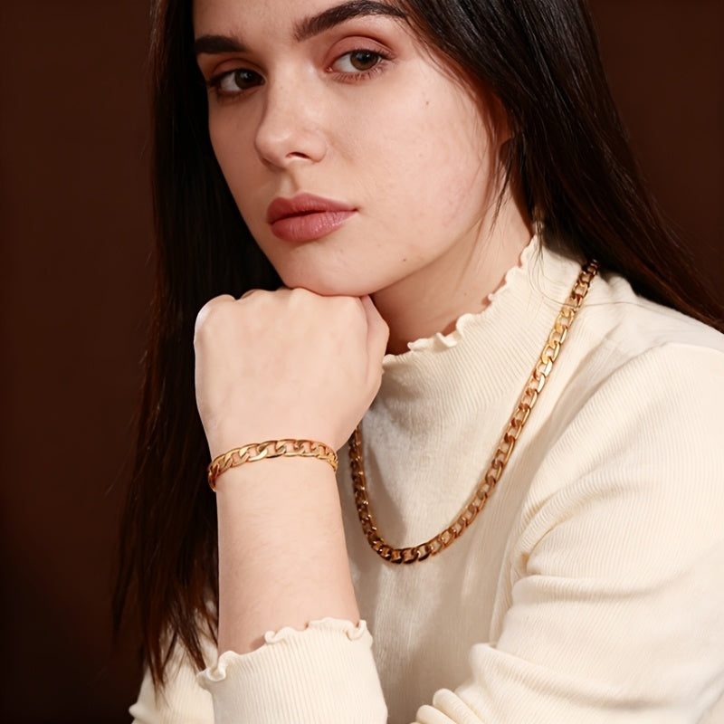 Magazzino Locale, Argento 925, Set Due Pezzi Dorato (Bracciale, Collana), Grammage Argentato 10G, Stile Hip Hop Street, Regalo Perfetto, Bellissima Confezione Regalo Offerta