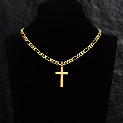 Collana con ciondolo da uomo in argento 925, catena Figaro minimalista placcata in oro 18 carati con ciondolo a croce 3D, regalo perfetto per lui, regalo per la festa del papà, confezione regalo