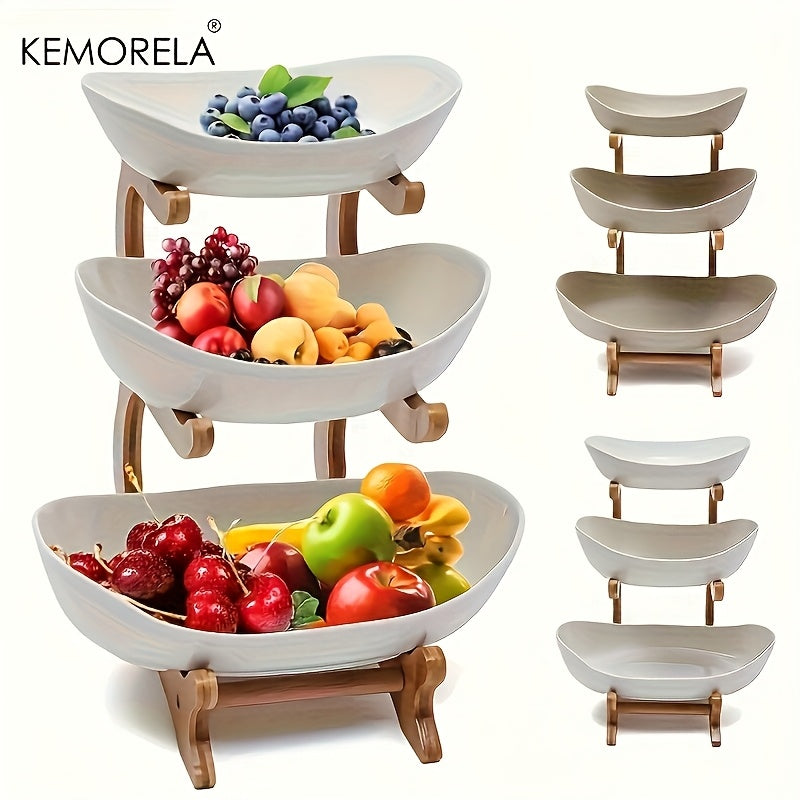 KEMORELA Cesto in Legno a 2/3 Ripiani per Frutta e Verdura con Gambe in Legno - Organizer da Cucina Versatile per Frutta, Verdura e Alimenti Congelati - Perfetto per la Conservazione in Frigorifero, Cesto per Frutta da Cucina